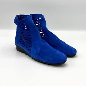 Arche Cobalt Blue Suede Ankle Boots EU 36 US 6 Laser Cut Perforated Zip Comfort